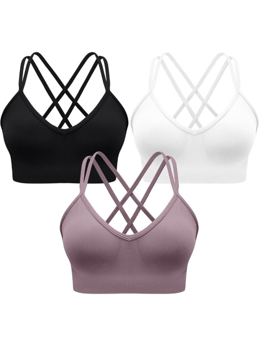 Padded Strappy Sports Bra for Women - Cross Back V Neck Activewear Top